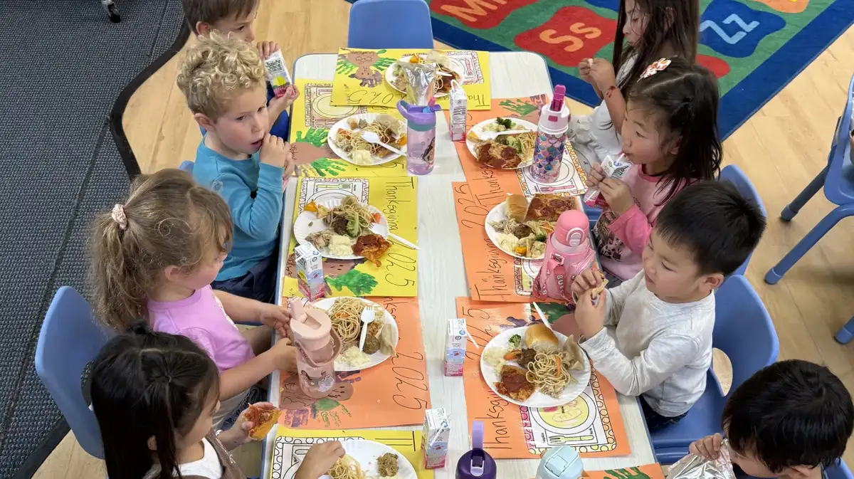 Children enjoying nutritious USDA-aligned meals prepared fresh on-site daily at Sierra Preschool