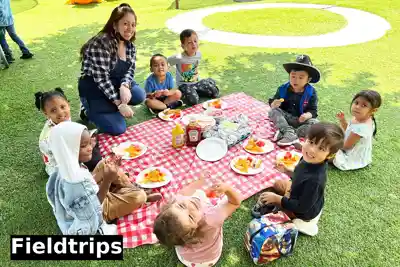 Children exploring a monthly classroom theme through hands-on learning