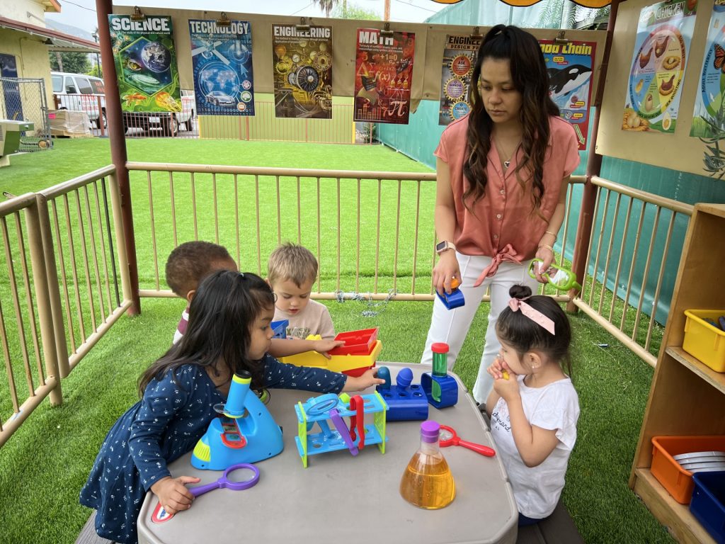 Hands-on outdoor science in Riverside Montessori education